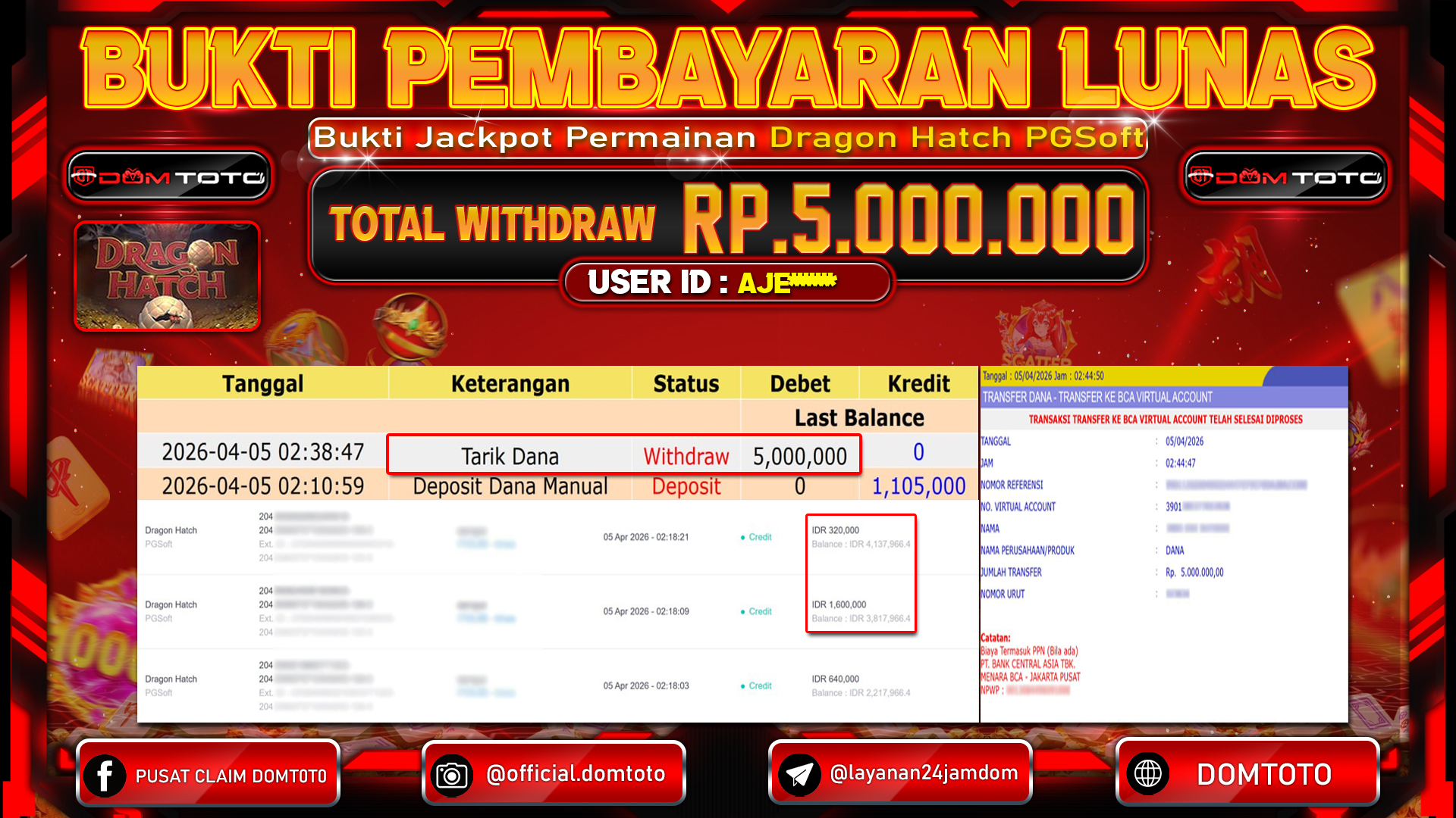 JACKPOT SLOT Dragon Hatch PGSoft 05 APRIL 2026